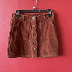 Rust Corduroy Button-Front Mini Skirt